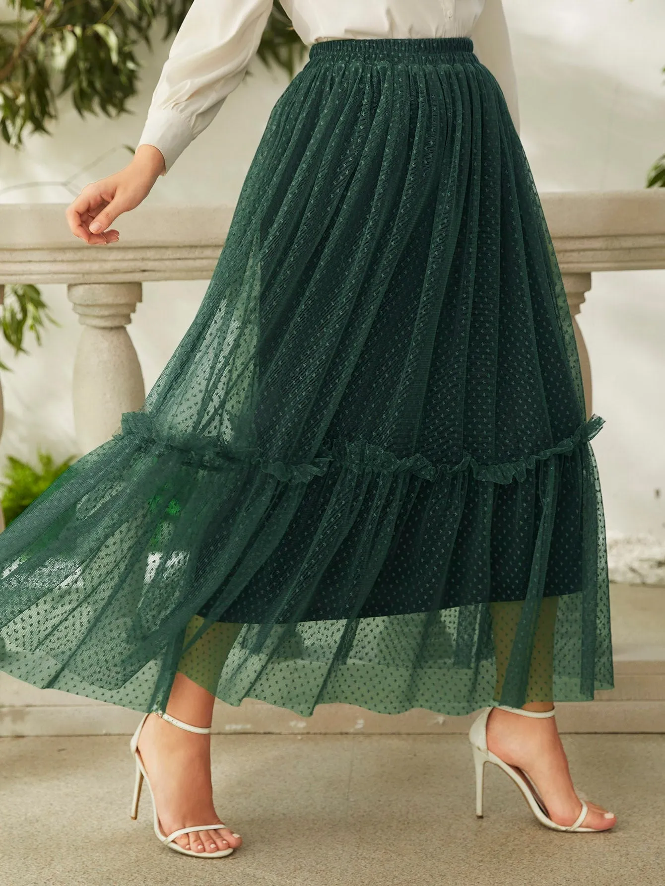 Plain Frill Long Plus Size Skirt