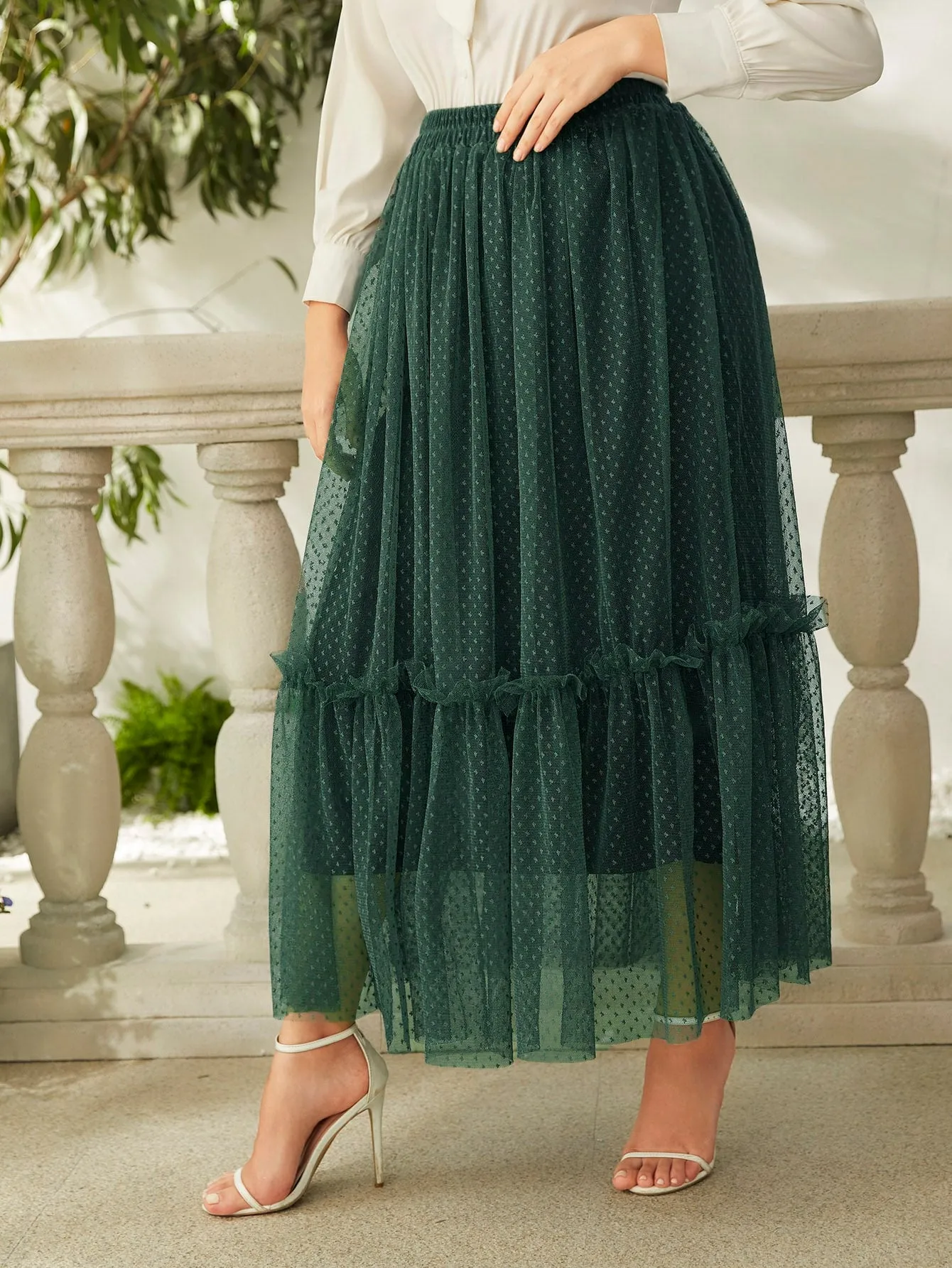 Plain Frill Long Plus Size Skirt