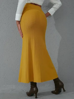 Plain High Waist Long Women Sweater Skirt