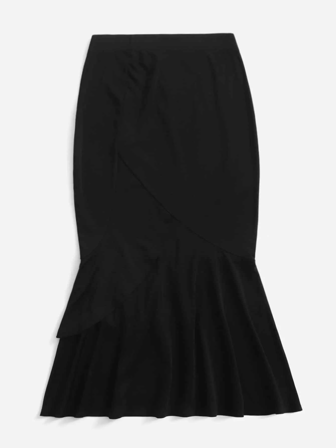 Plain Ruffle Hem Long Plus Size Skirt