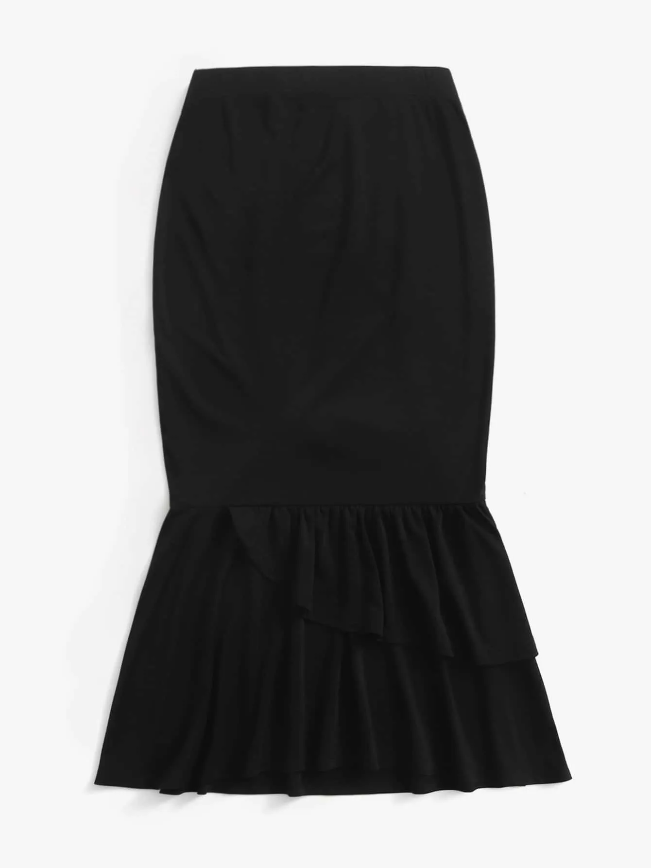 Plain Ruffle Hem Long Plus Size Skirt