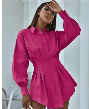 Pleated Rose Red shirt dress