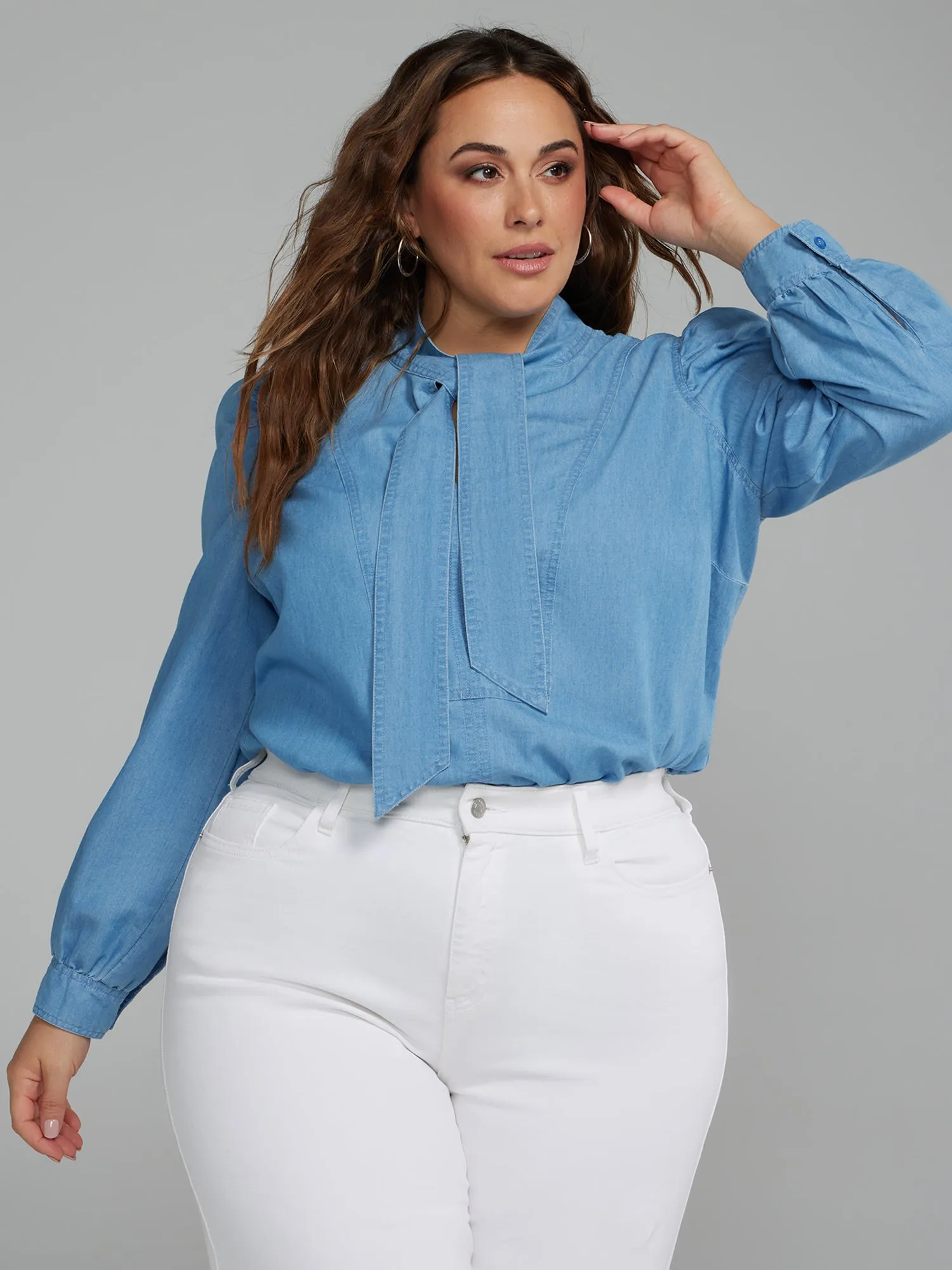 Plus Long Sleeves Chambray Shirt