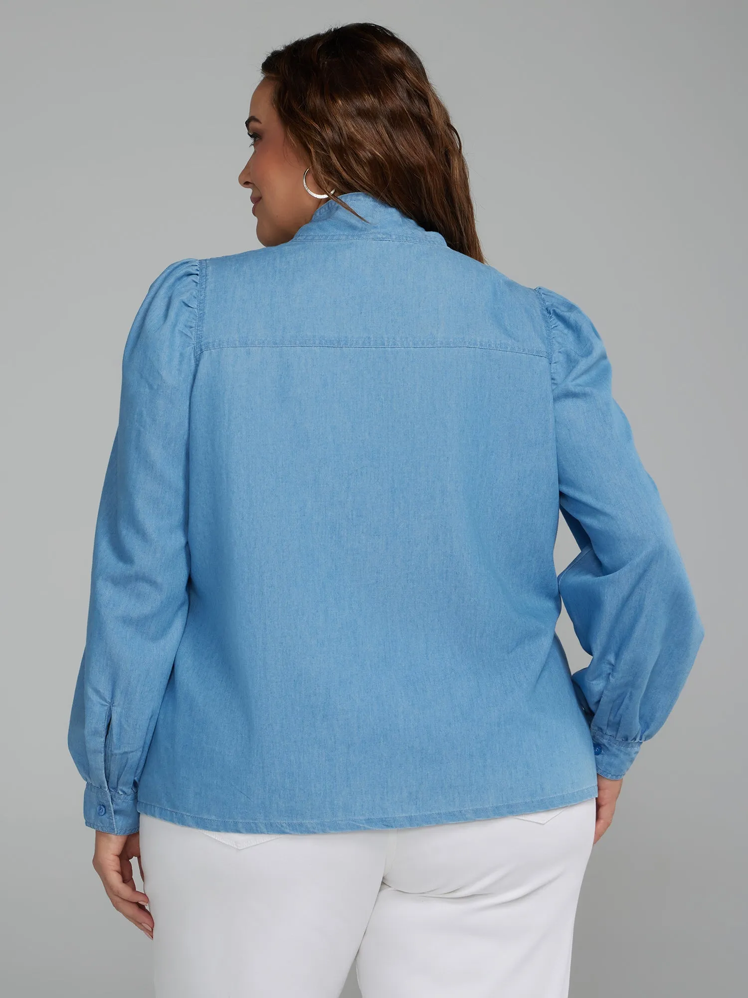 Plus Long Sleeves Chambray Shirt