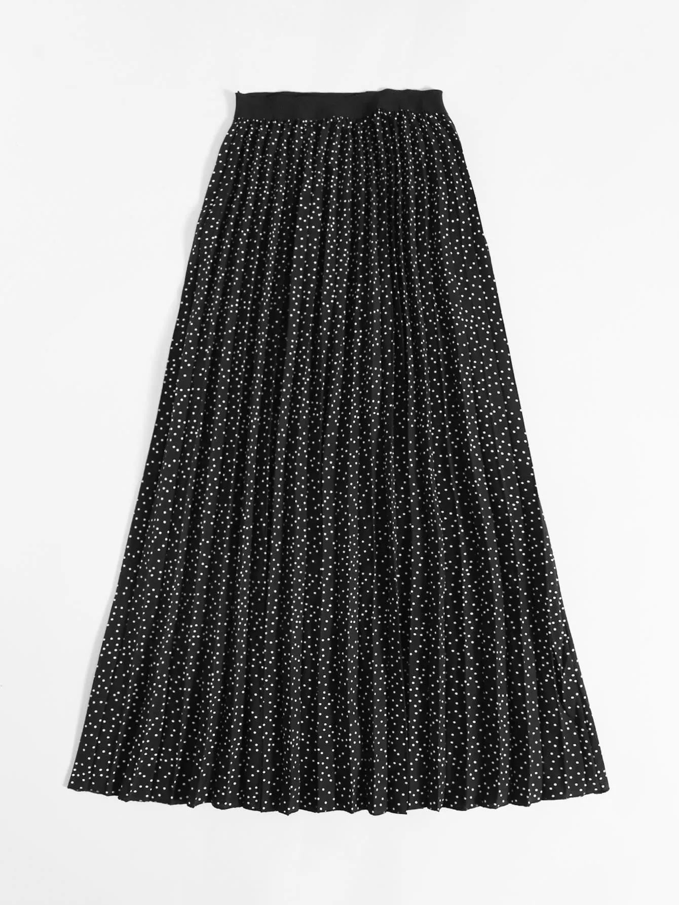 Polka Dot Pleated Long Plus Size Skirt