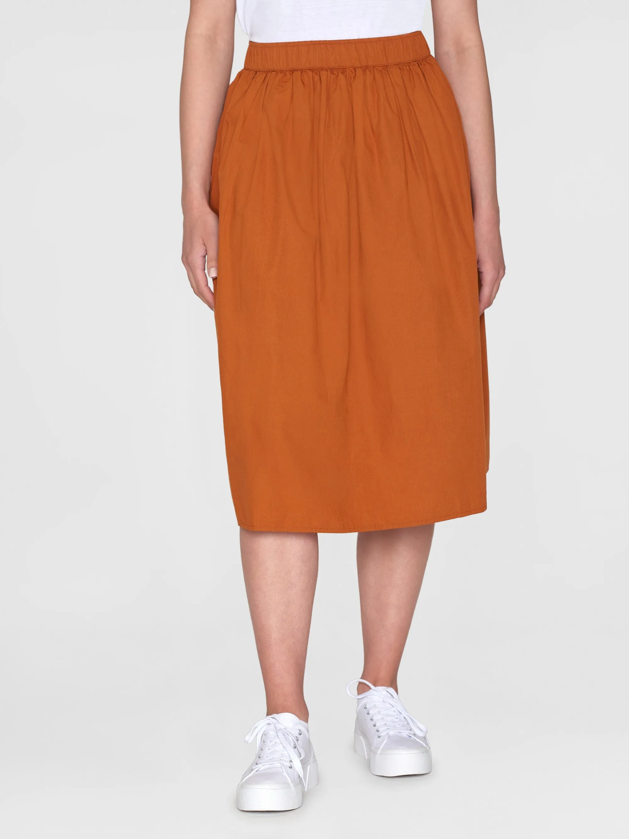 Poplin elastic waist skirt - Leather Brown