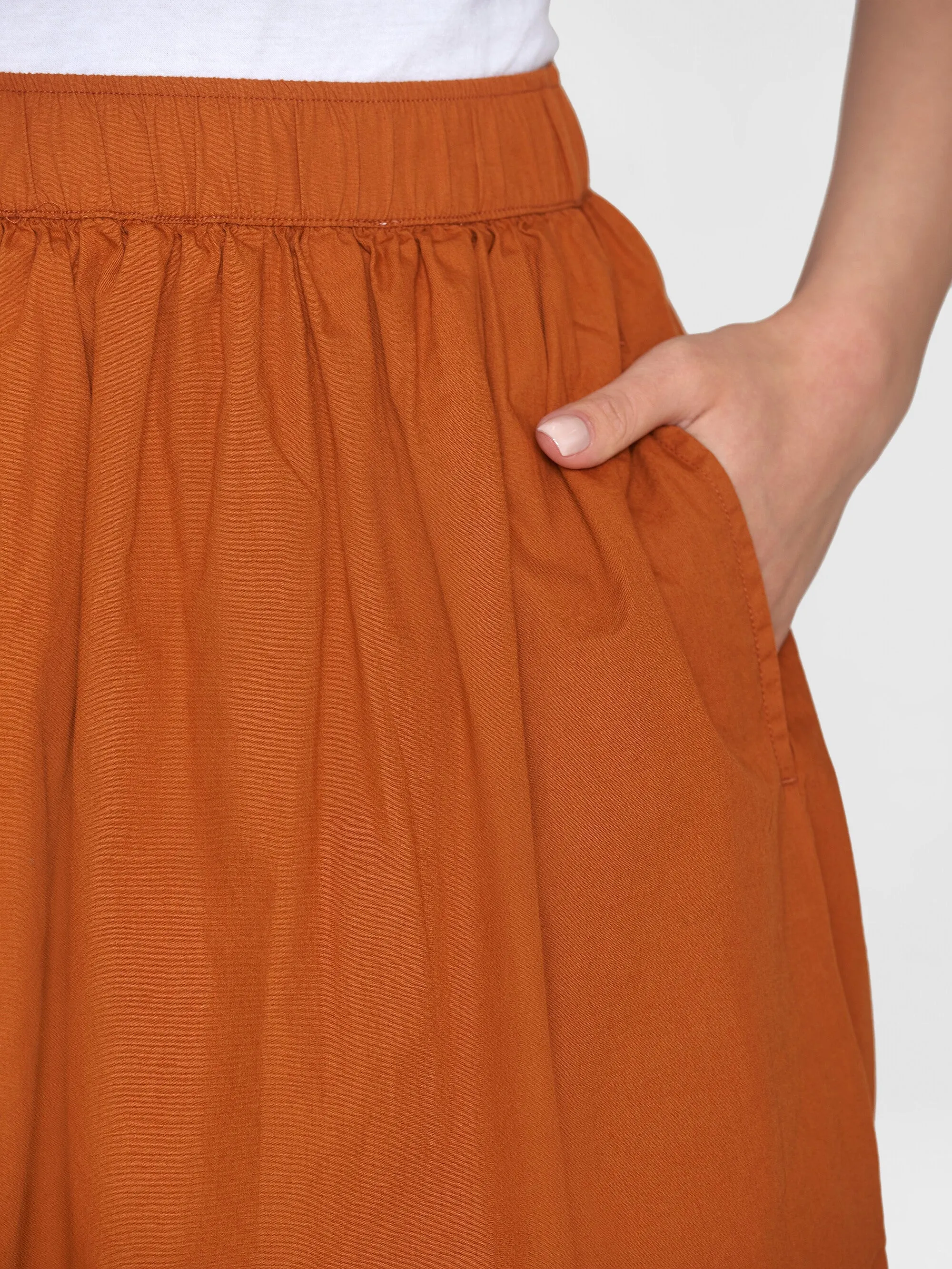 Poplin elastic waist skirt - Leather Brown