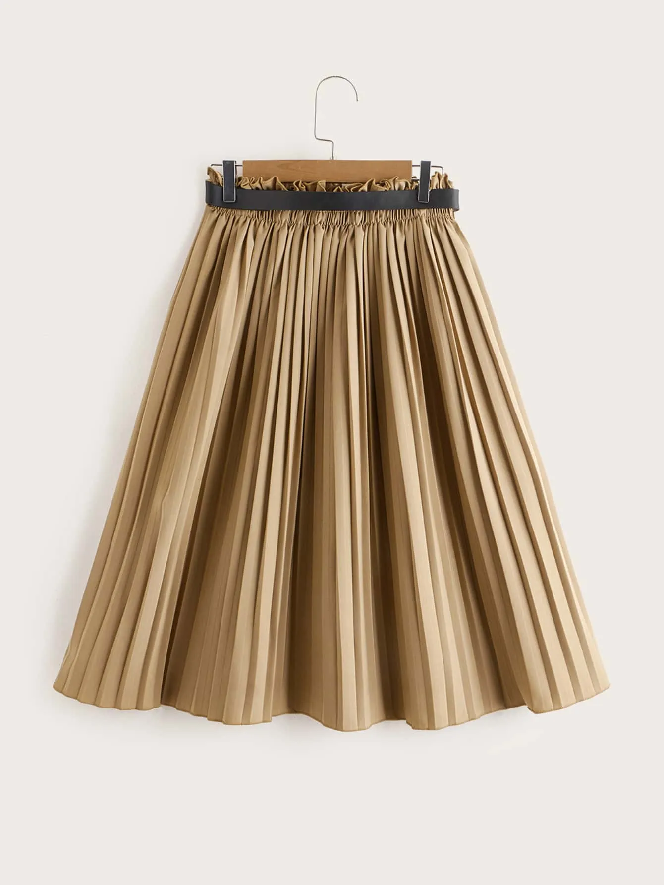 Preppy Plain Belted High Waist Short Women Skirt