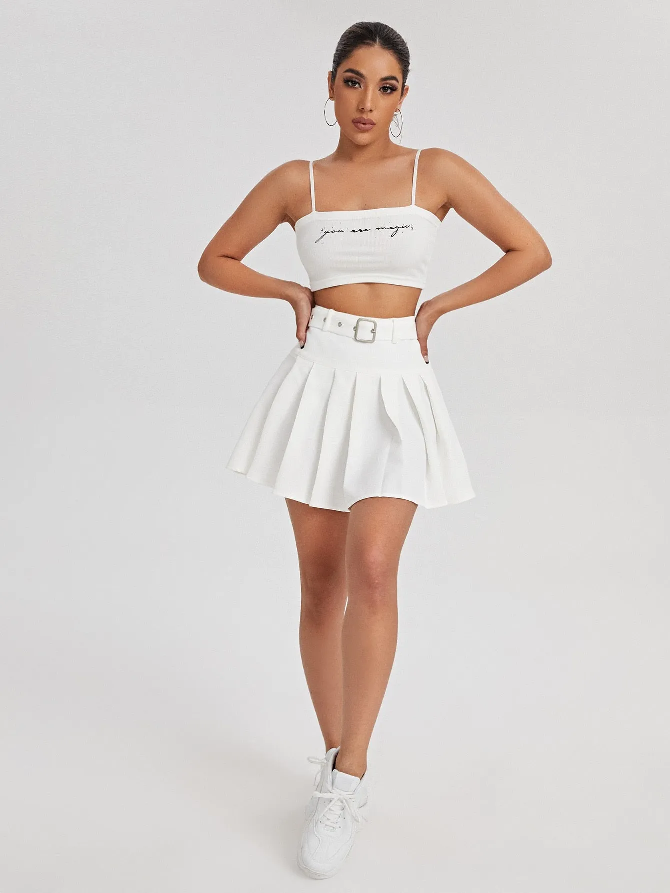 Preppy Plain Grommet Eyelet High Waist Mini Women Skirt