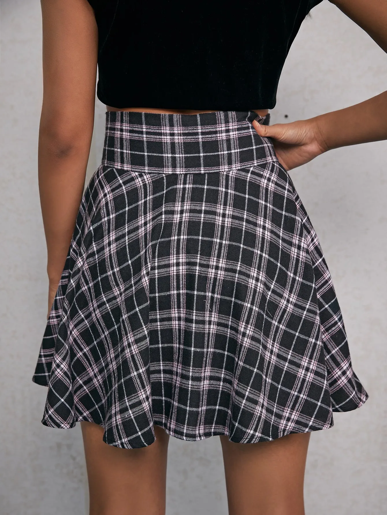 Preppy Tartan Grommet Eyelet High Waist Mini Women Skirt