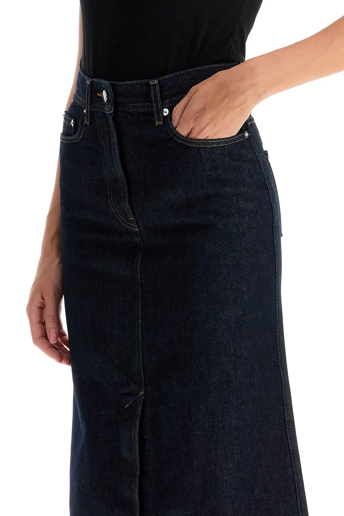 "organic denim midi skirt rona