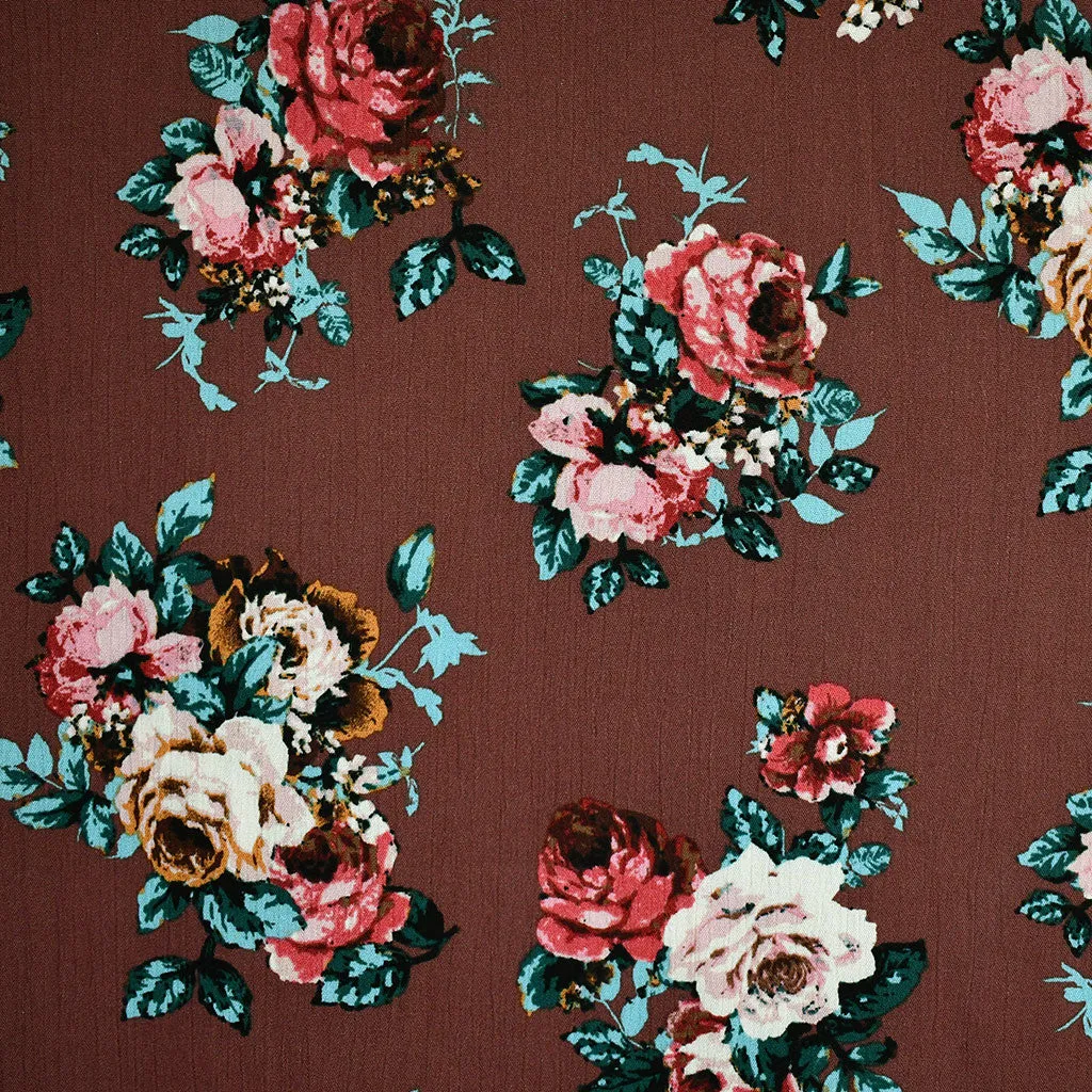 Romantic Fall Floral Rayon Crepe Brick