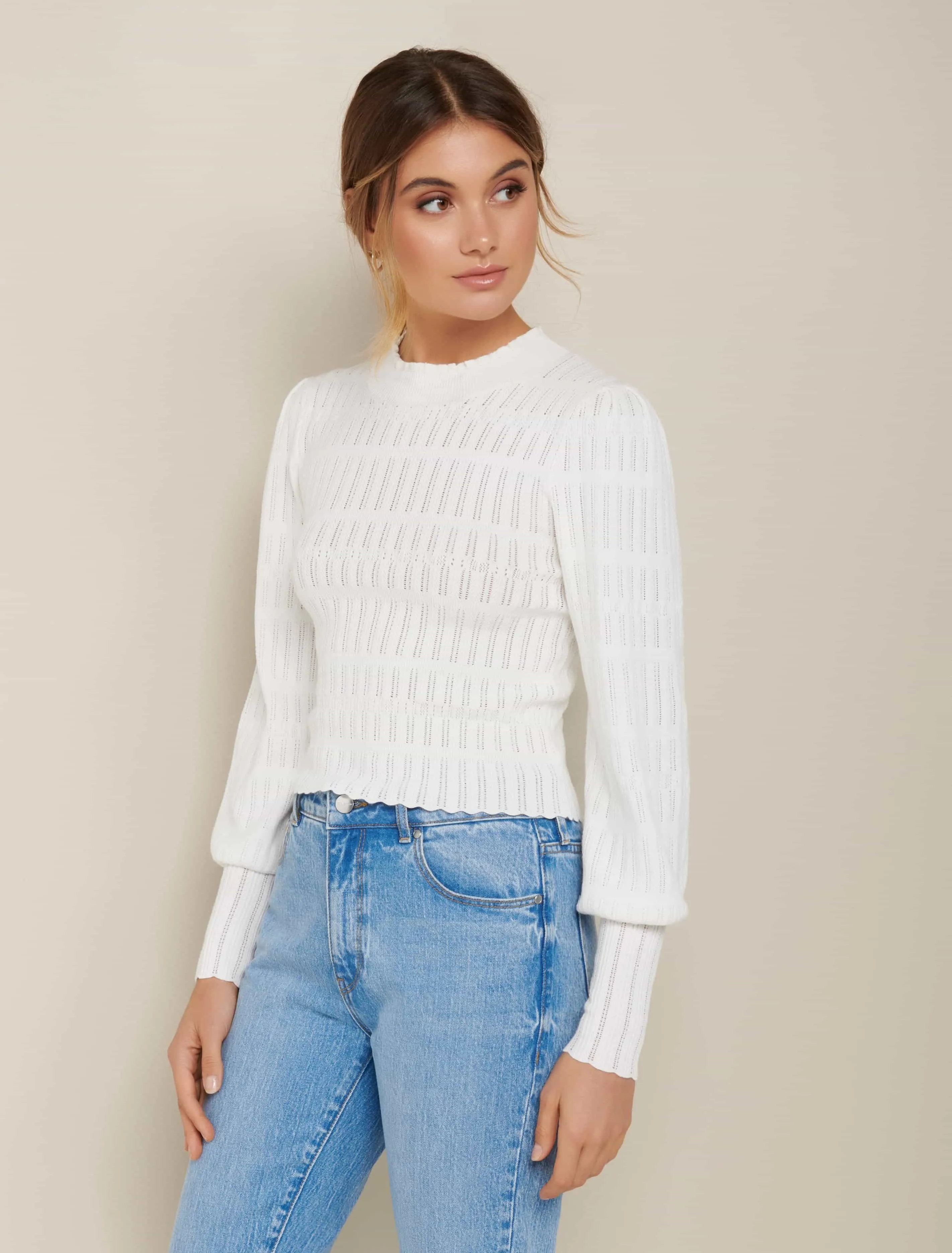 Rowan Pointelle Puff Sleeve Jumper