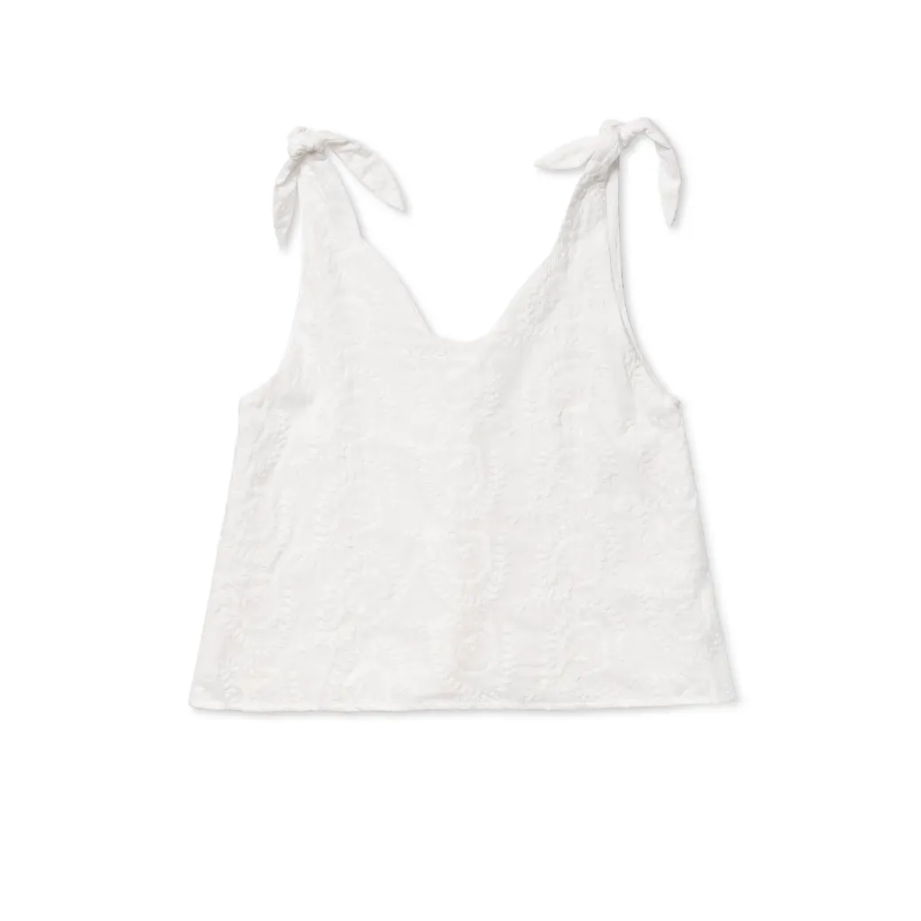 SAMPLE - Tie Top Tank - White Embroidery