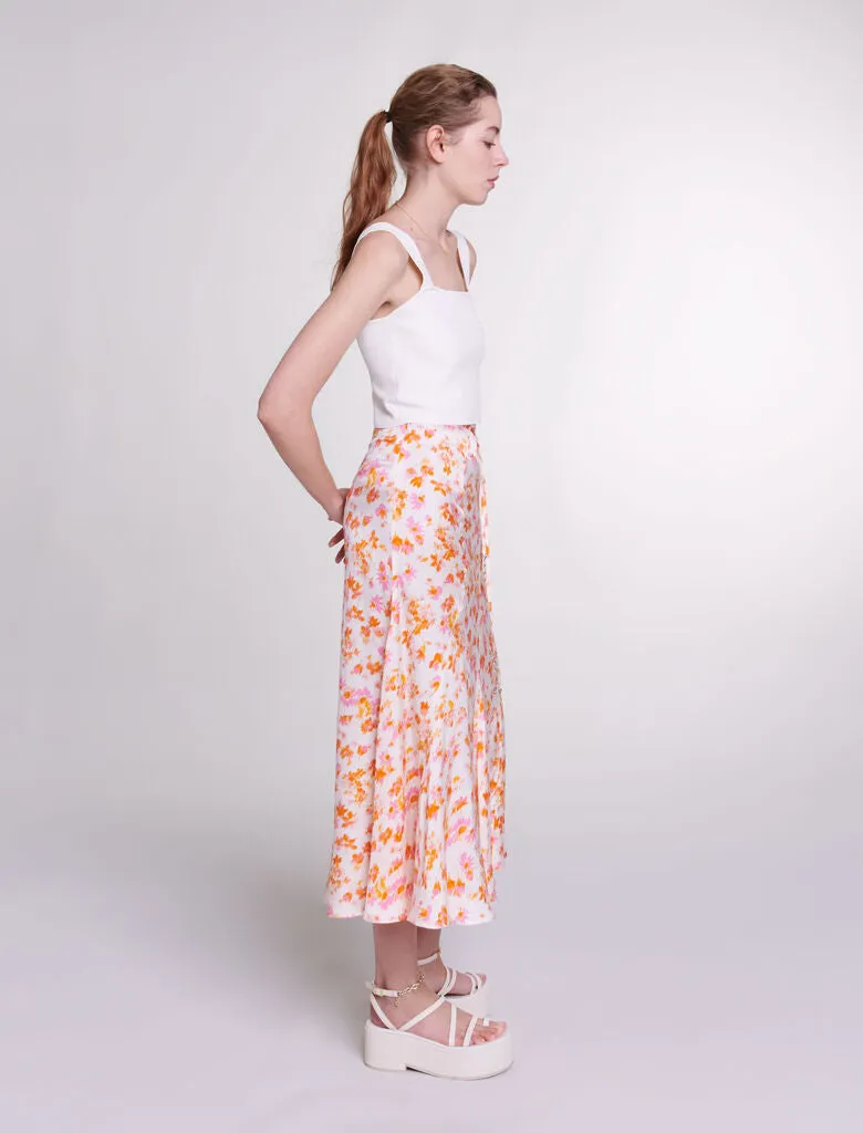 Satin-effect floral skirt