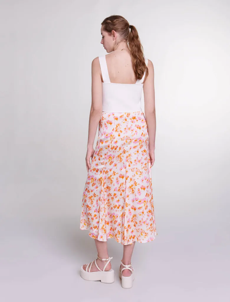 Satin-effect floral skirt