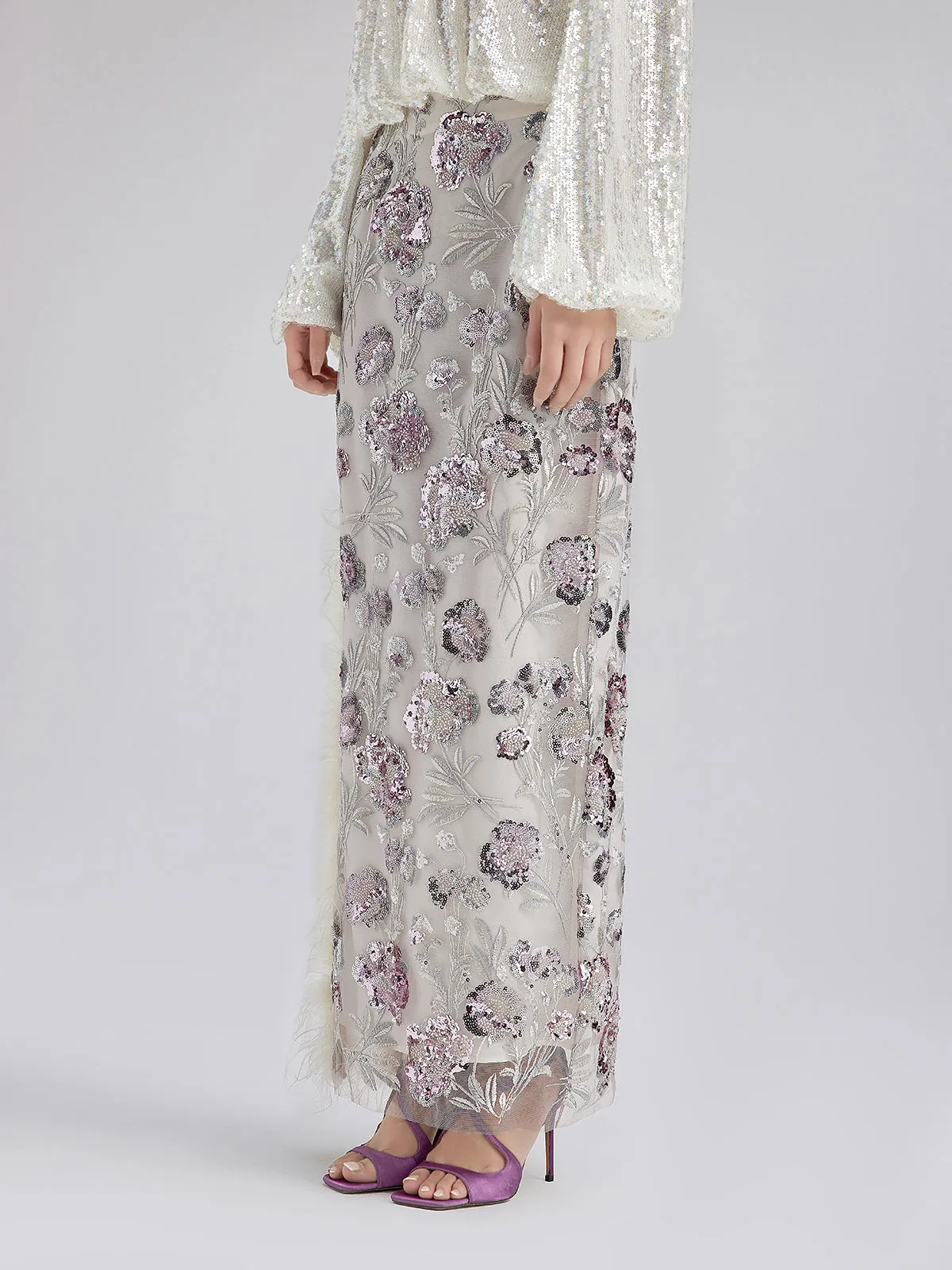 Sequin Feathered Neo Chinese Style Skirt