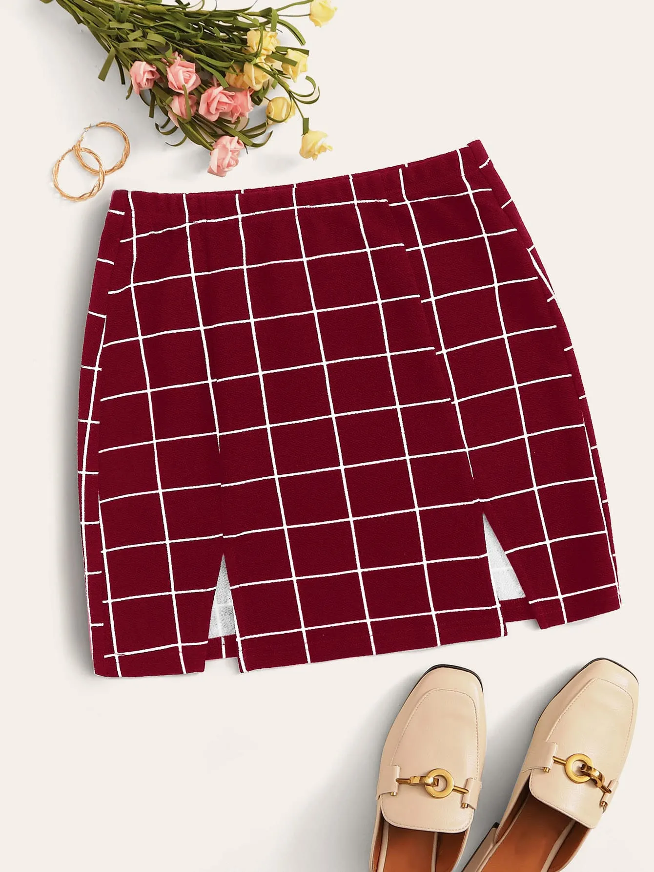 Sexy Plaid Split Natural Mini Women Skirt