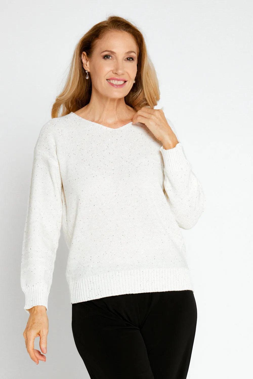 Shani Sequin Knit Jumper - Ivory Snow