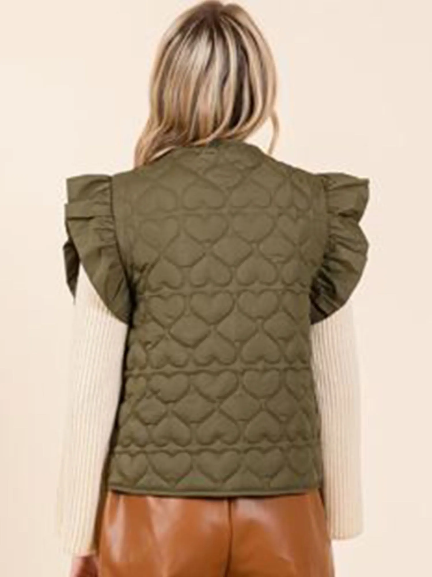 Short Sleeves Flutter Sleeve Quilted Outerwear Vest