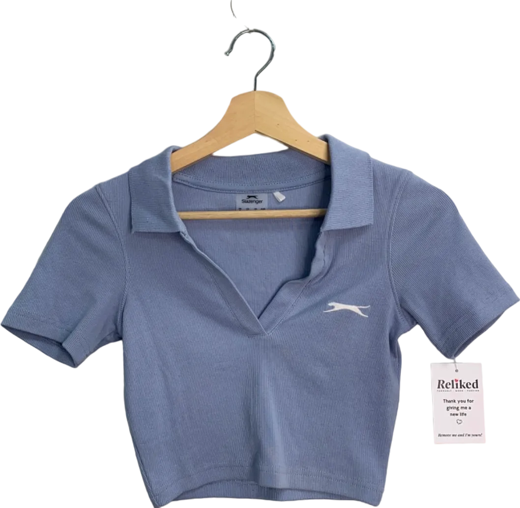 Slazenger Blue Ribbed Short Sleeve Collared Top UK 6