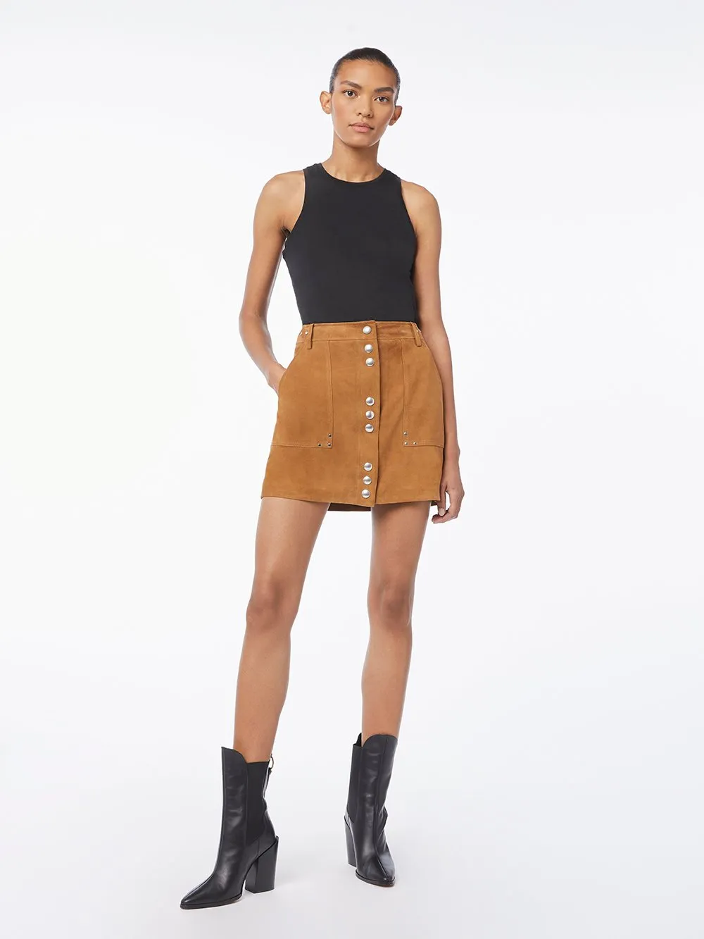 Suede Studded Mini Skirt -- Whiskey