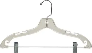 The Great American Hanger Company Clear Plastic Combo Hangers, Box of 100 Flat Ladies Hangers with Adjustable Cushion Clips and Chrome Swivel Hook