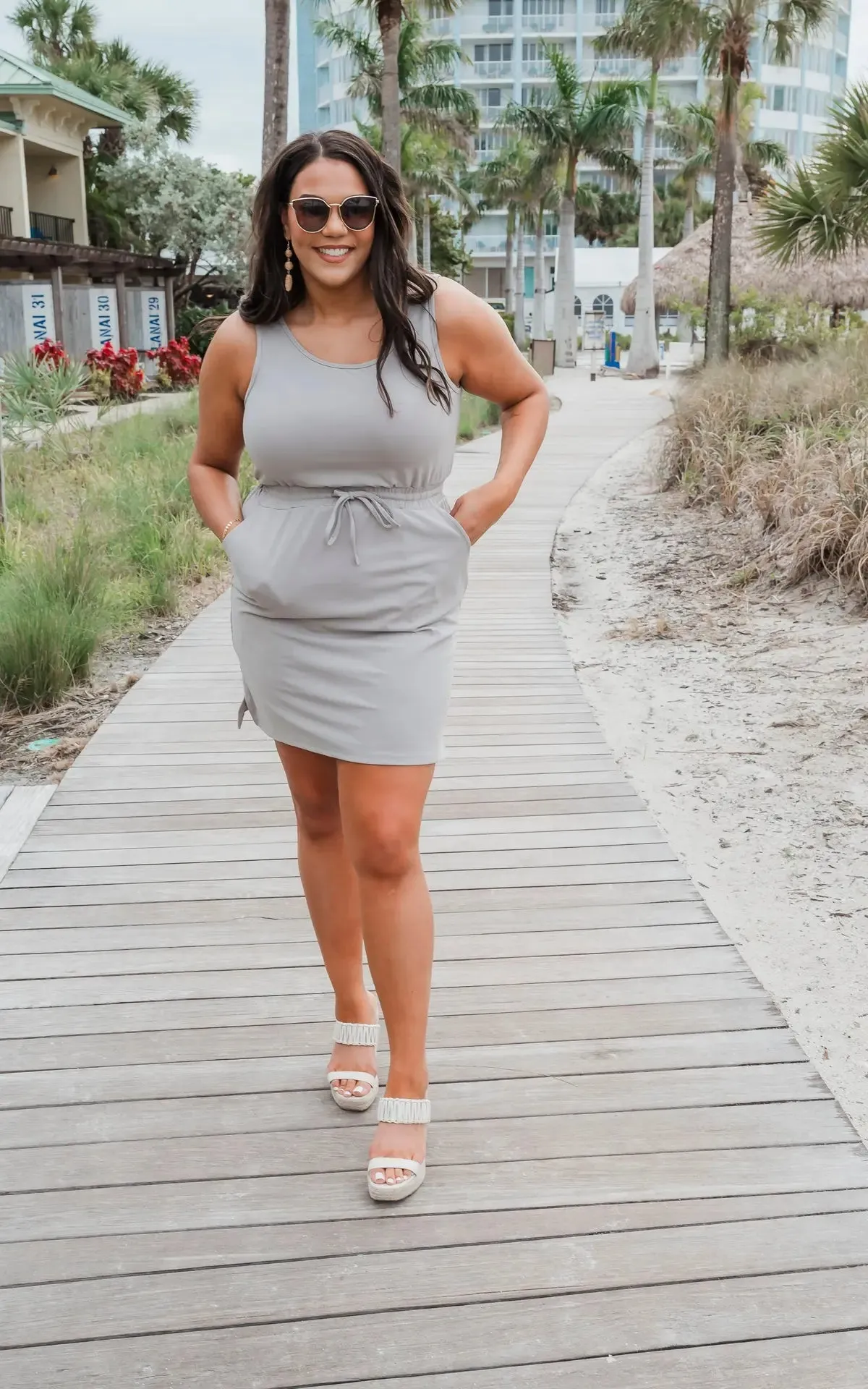 Toes In The Sand Tank Dress - Light Grey