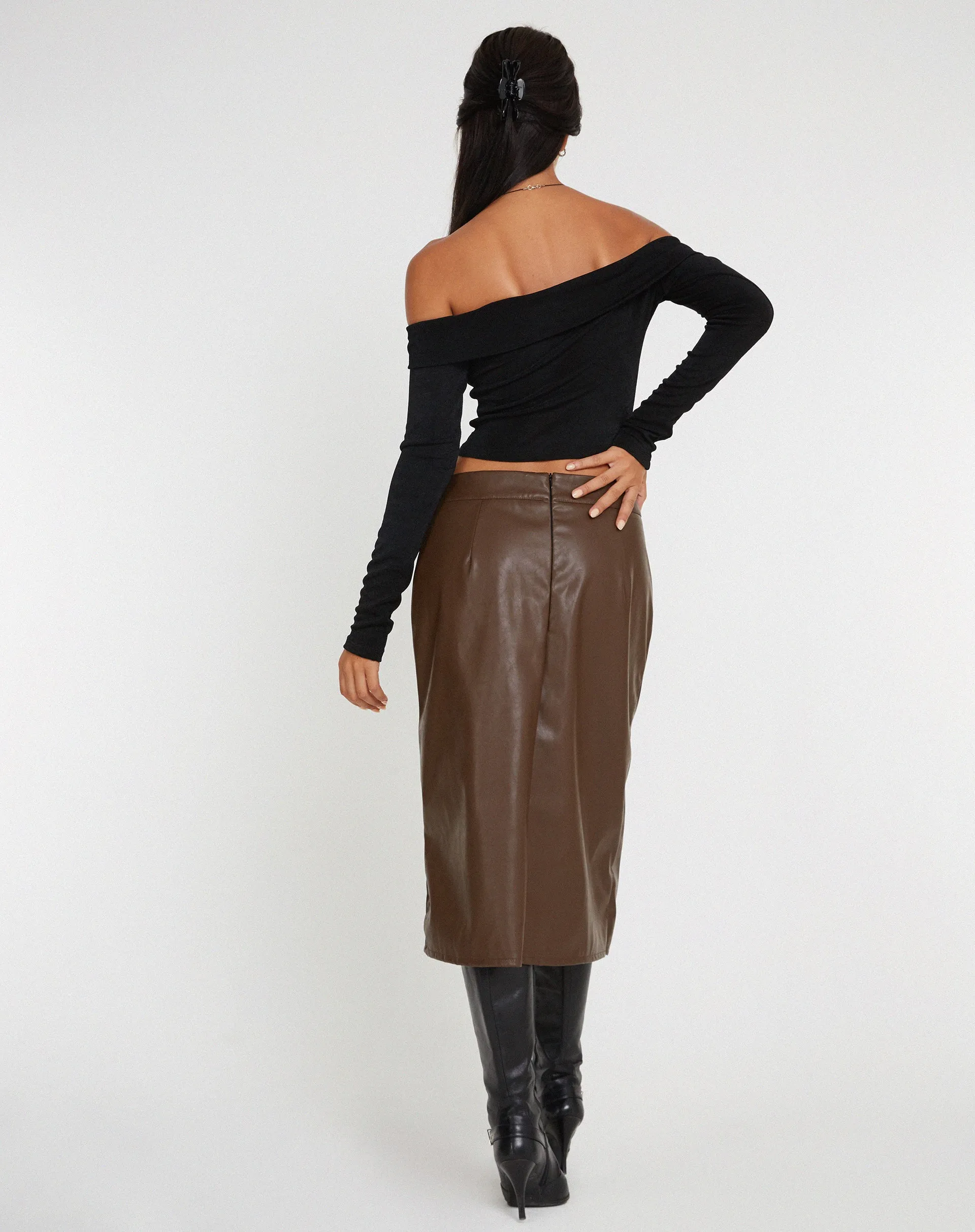 Utari Midi Skirt in PU Brown