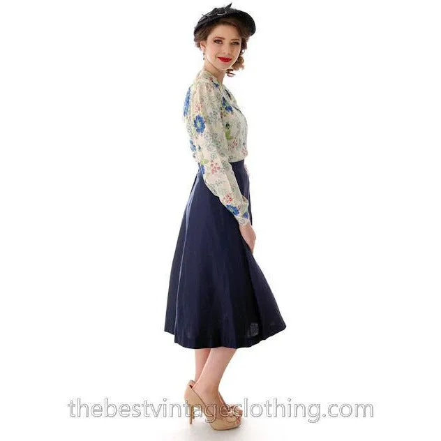 Vintage 1950s Skirt Navy Blue Fullish Courteena Small 26 Waist