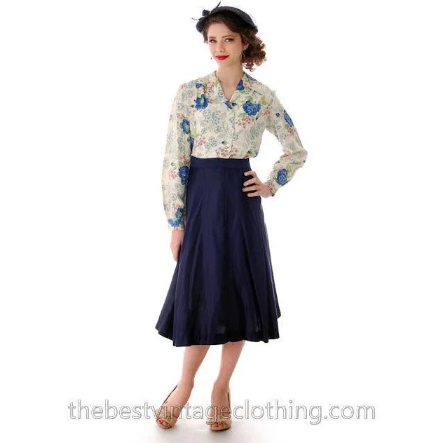 Vintage 1950s Skirt Navy Blue Fullish Courteena Small 26 Waist