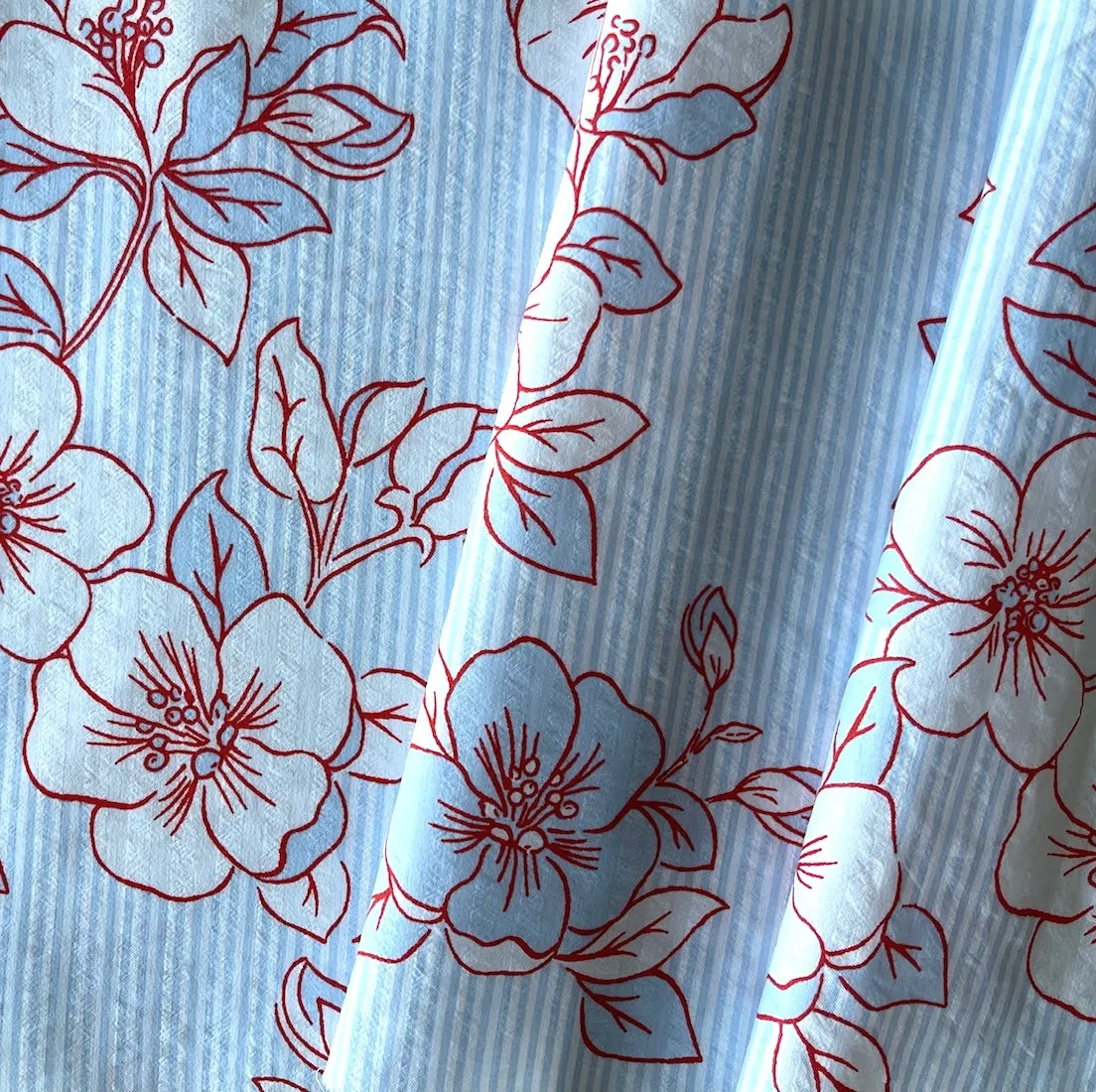 Vintage-Inspired Striped Floral Cotton Seersucker