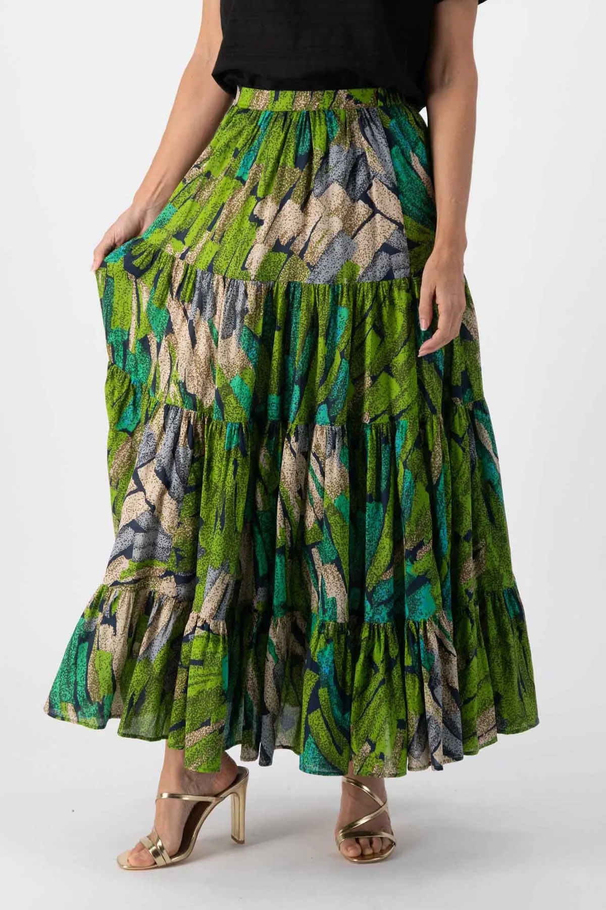 Vivant LAX Tiered Skirt Green in Cotton Voile