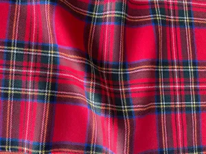 Vivid Scarlet & Royal Tartan Plaid Wool Twill (Made in Italy)