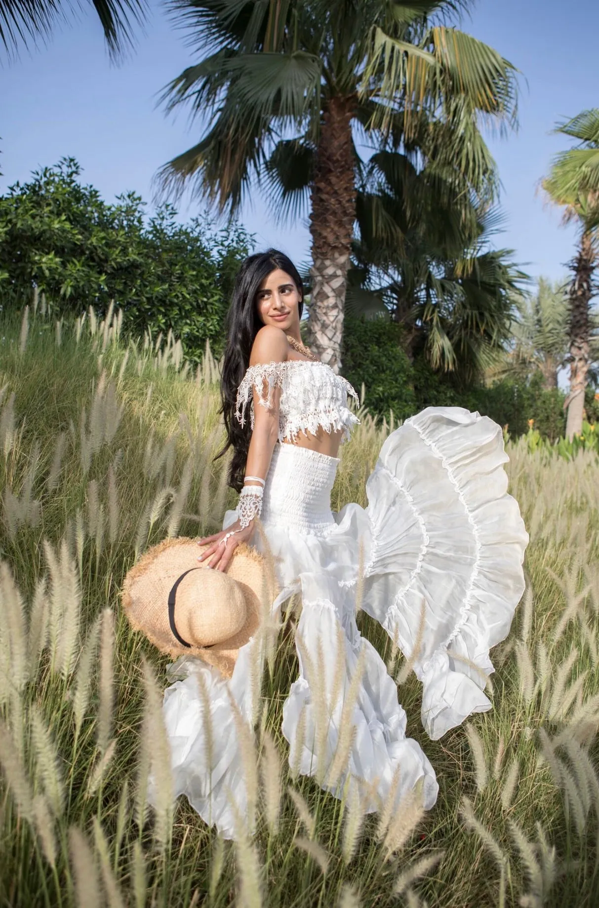 White silk/chiffon tiered maxi skirt