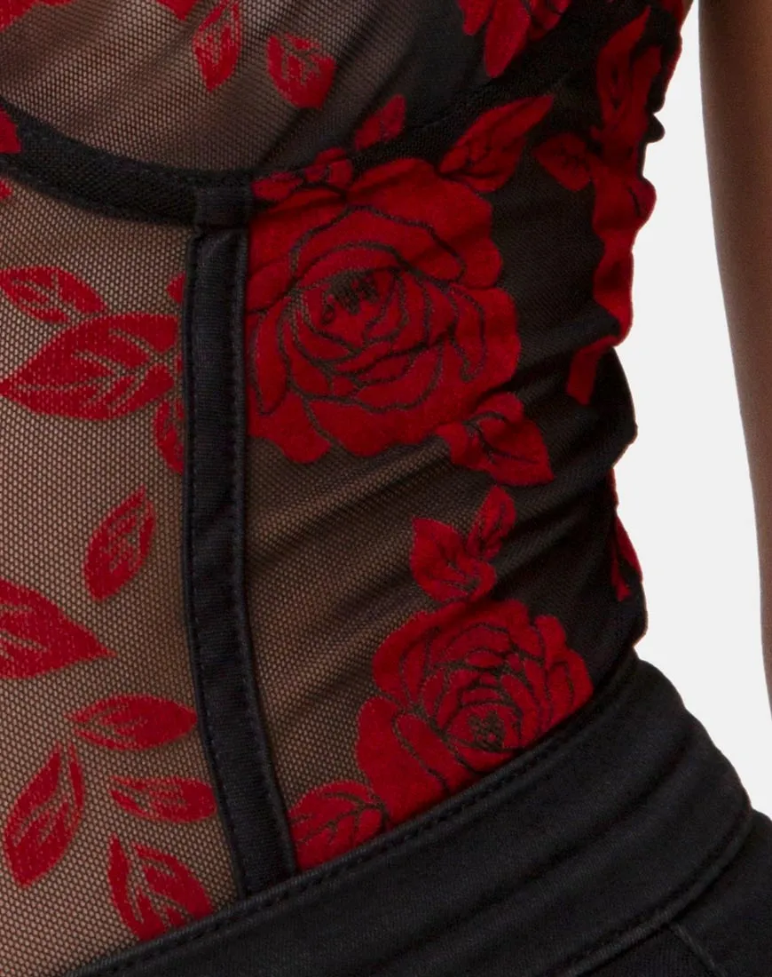 Yecal Bodice in Romantic Red Rose Flock