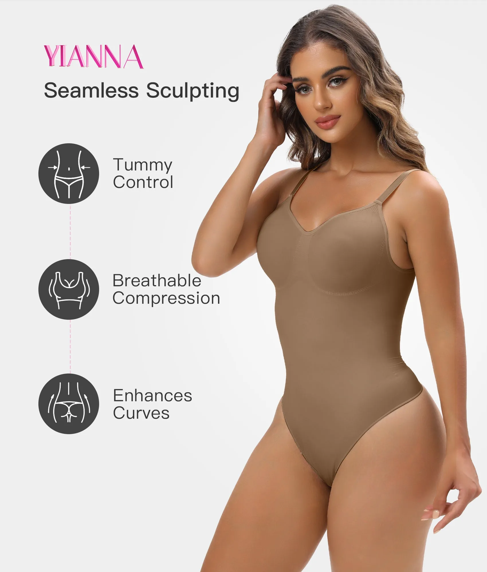 YIANNA Women Shapewear Tummy Control Bodysuit Seamless Sculpting Snatched Waist Body Suit Thong